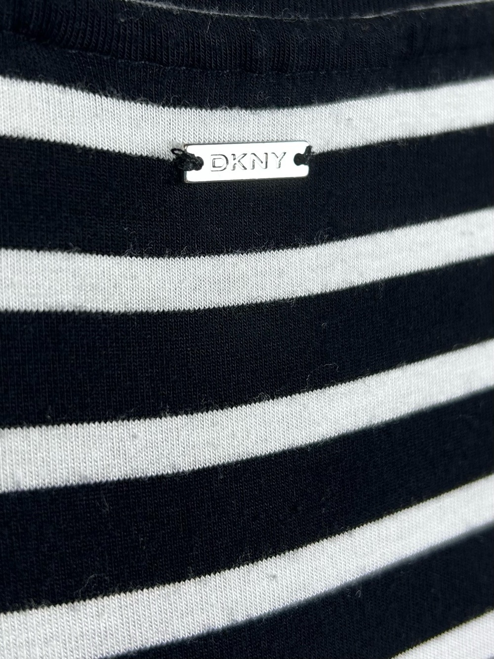 DKNY Black & White Striped Top | Stretch Scoop Neck Tee | Effortless Everyday - Picture 5 of 8
